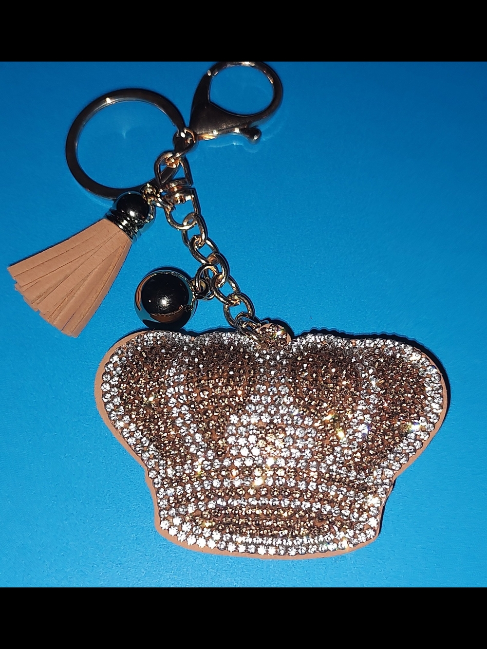 New! Rhinestone Embellished Crown Keychain Charm in Rose Gold